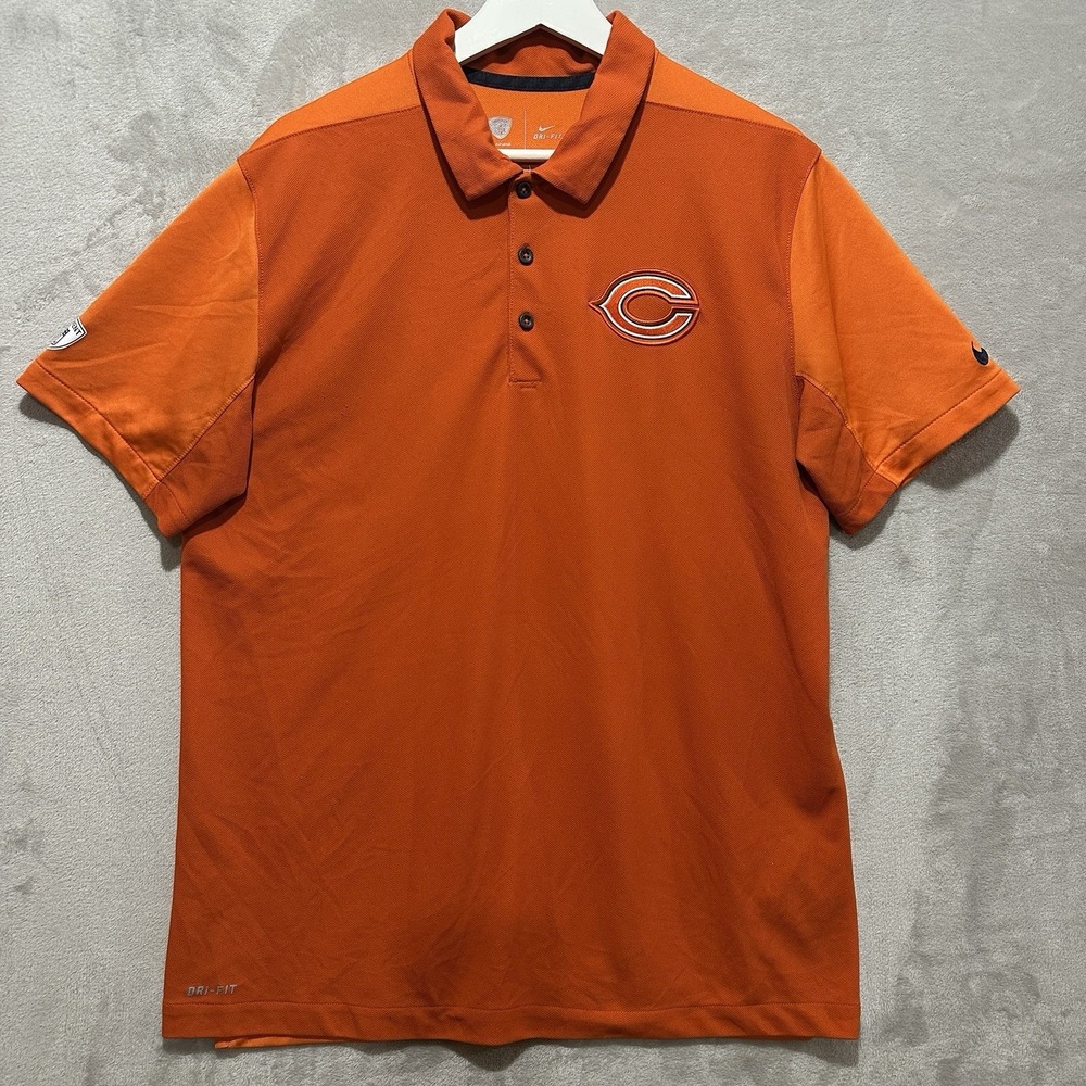 Nike Chicago Bears Polo Mens Sz L Orange Dri-Fit Short Sleeve Training NFL Shirt